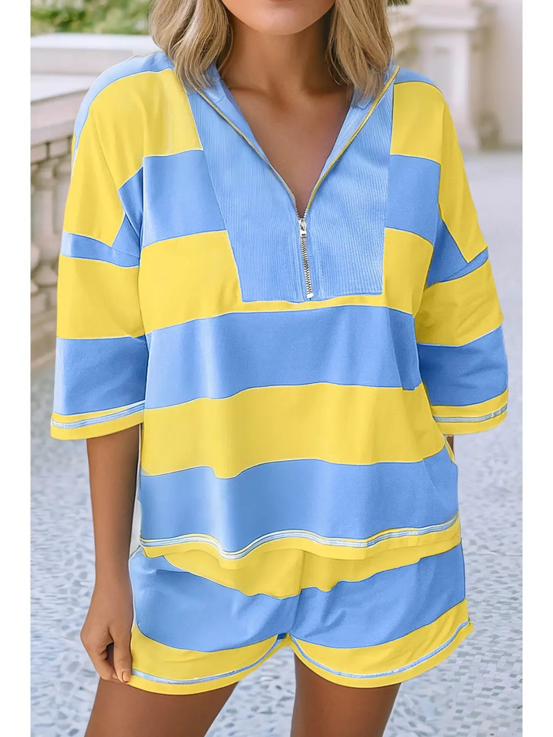 Half-Zip Striped Oversized Set
