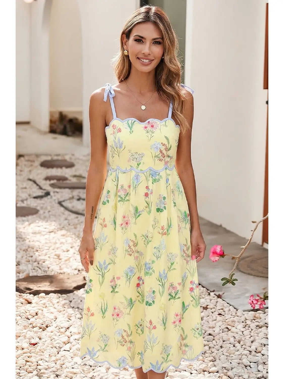 Floral Scalloped-Trim Dress