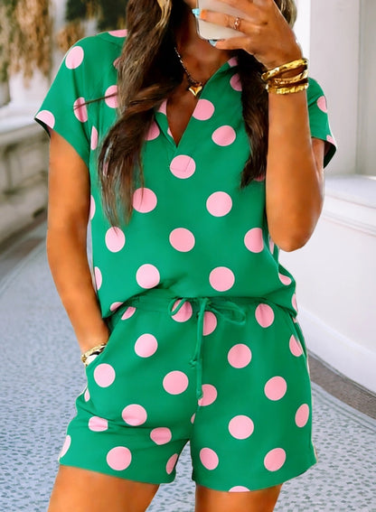 Polka Dot V-Neck Set