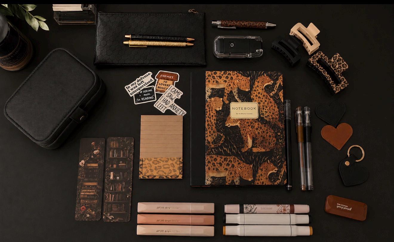 Dark Leopard Stationery Bundle: Elegant Black, Caramel Accents, Wildly Organized
